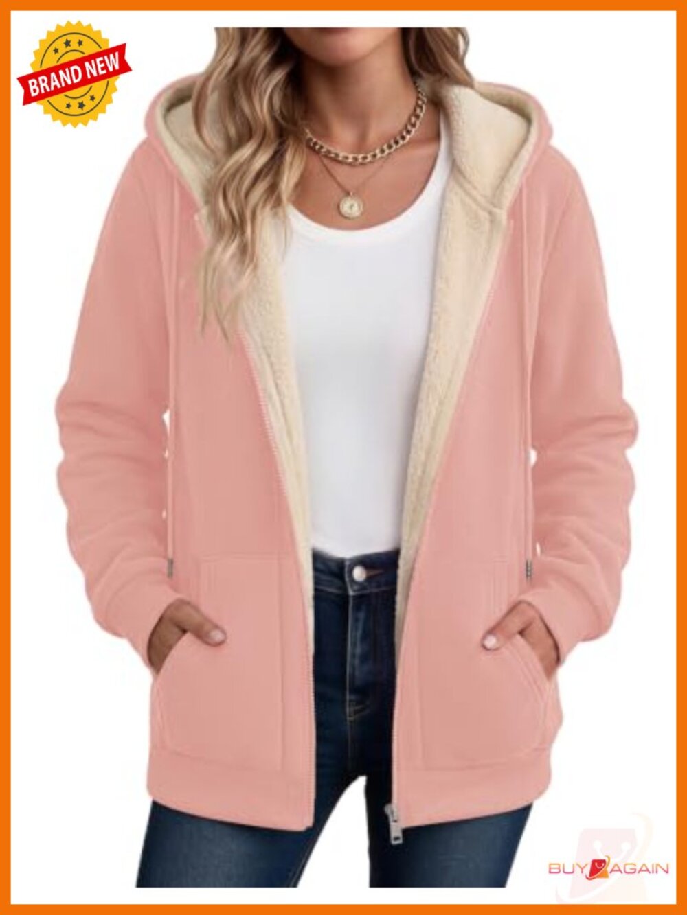 Sherpa Fleece Lined Zip Up Hooded Jacket Thick Warm Winter Coat